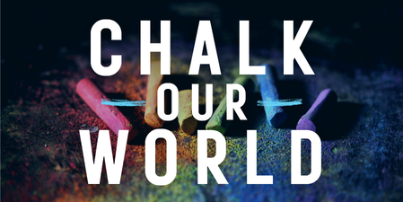title of event on a background of colorful chalk
